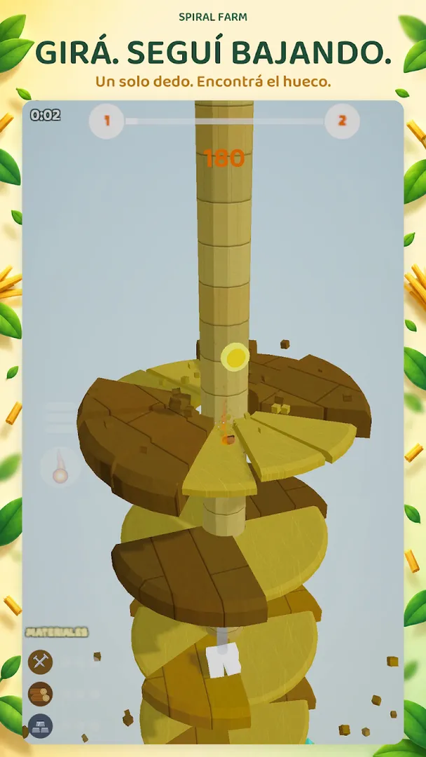 Torre en espiral con una abertura entre las plataformas para seguir bajando.