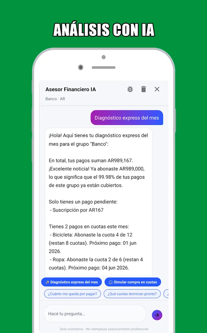 Conversación con el asistente financiero de JarWise; función Pro.